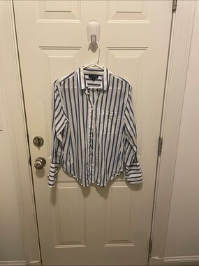 J. Crew Blue and White Vertical Stripe Casual Button-Down Shirt
